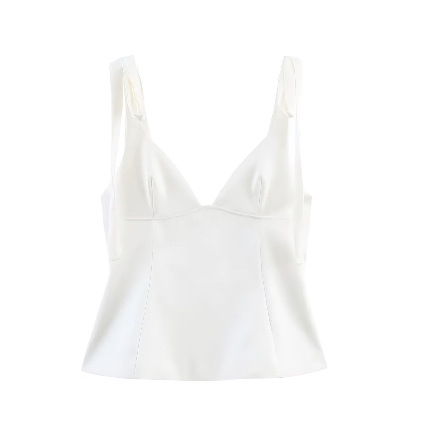 White Satin V-Neck Bow Spaghetti Strap Corset Tank Top