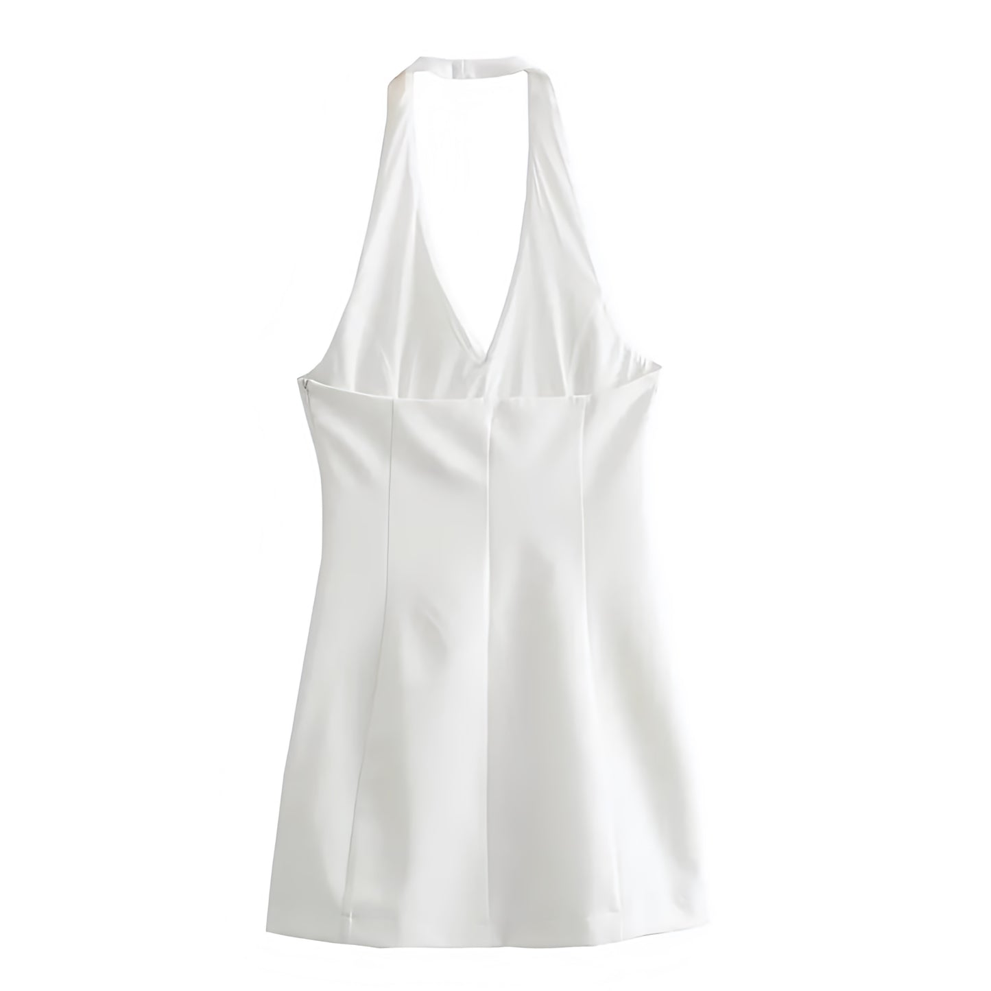 White Bodycon Pleated Sleeveless V-Neck Backless Halter Mini Dress