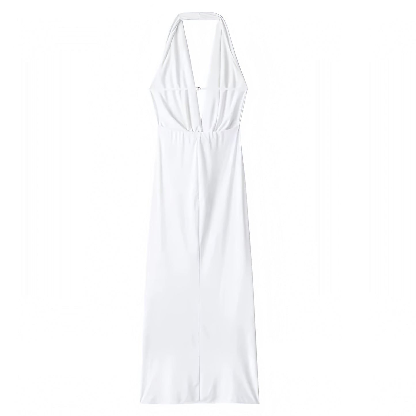 White Bodycon Draped Scoop Neck Sleeveless Halter Backless Maxi Dress