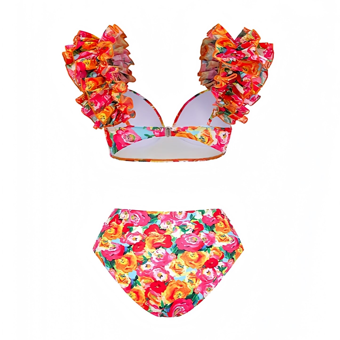 floral-print-rainbow-red-pink-yellow-green-orange-multi-color-flower-patterned-cut-out-layered-ruffle-trim-sweetheart-neckline-short-puff-sleeve-backless-open-back-underwire-push-up-cheeky-thong-boho-bohemian-2-piece-bikini-set-top-and-bottoms-swimsuit-swimwear-bathing-suit-women-ladies-teens-tweens-chic-trendy-spring-2024-summer-feminine-preppy-style-hawaiian-tropical-vacation-beach-wear-revolve-loveshackfancy-frankies-bikinis-blackbough-kulakinis-fillyboo-dupe