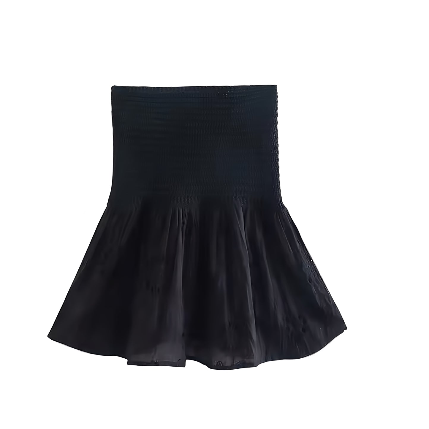 Black Crochet Knitted Strapless Eyelet Embroidered Camisole Top Slim Fit Corset Bustier Crop Tank Top Blouse with Sweetheart Neckline Peplum Flared Ruffle Trim Plissé Pleated Sleeveless Backless Bandeau Women Teens Summer 2025 Euro Summer Ibiza Style Stockholm Fashion It Girl That Girl