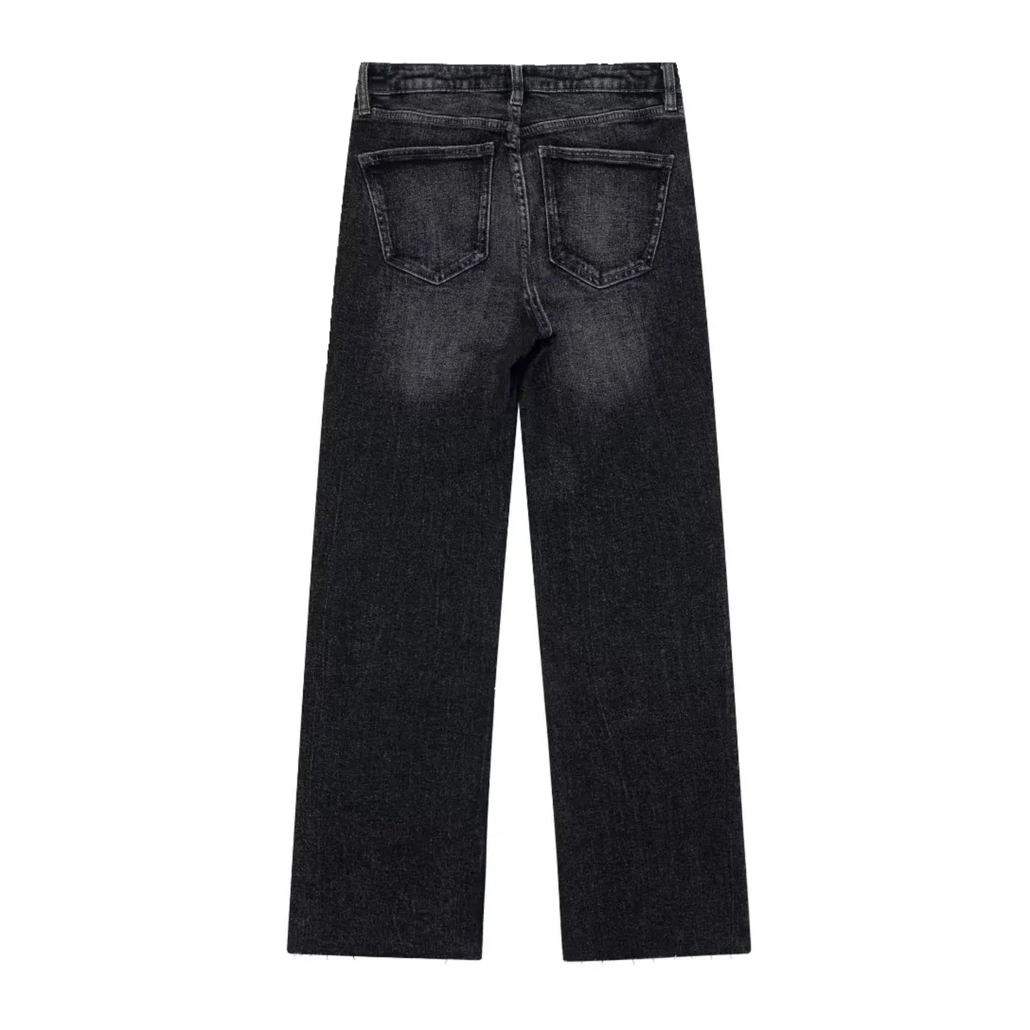 Black faded mid-rise wide leg denim jeans for women featuring a full-length silhouette, relaxed fit, and structured cotton blend fabric with a vintage-inspired wash. Designed for comfort and effortless style, these jeans blend modern minimalism with classic streetwear. Ideal for all seasons—spring, summer, fall, and winter 2025. Perfect for casual, chic, or clean-girl outfits. Ships globally and worldwide to the US, UK, Canada, Australia, and Europe.