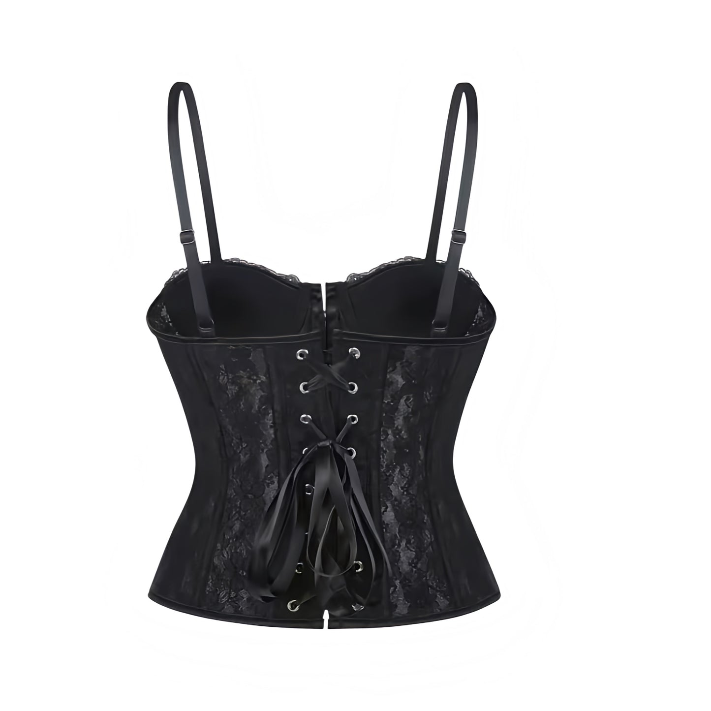 Black floral flower patterned lace lace trim translucent transparent mesh slim fit bodycon silhouette corset bustier underwire push up v neck sweetheart neckline spaghetti strap sleeveless lace up back cinched waist adjustable camisole crop tank top bra bralette intimate lingerie underwear under garments shapewear womens teens ladies spring summer fall autumn winter 2026 feminine fashion coquette y2k chic trendy vintage retro evening party night out going out sexy club wear ships worldwide