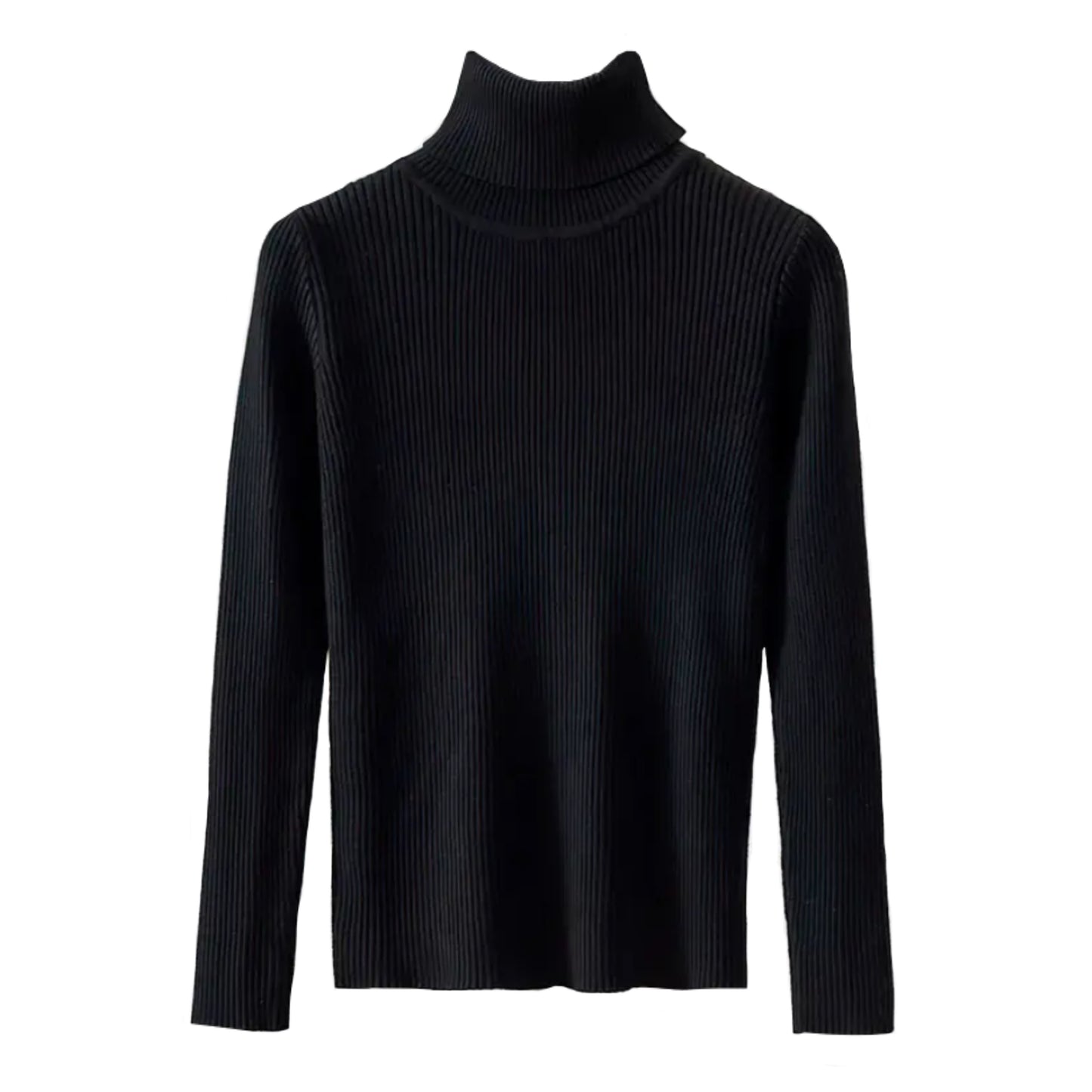 Black Knitted Ribbed Slim Fit Long Sleeve Turtleneck Sweater Top for women and teens. Soft, lightweight, and cozy ribbed knitwear with a tight-fitting silhouette and high neckline. Elegant, trendy, and feminine long-sleeve turtleneck top perfect for fall, winter, and everyday outfits. Scandinavian, soft girl, clean girl, and preppy aesthetic knitwear. Ships globally and worldwide to the US, UK, Canada, Australia, Europe, Asia, and more.