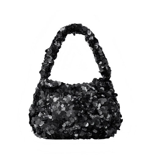 Black sequin embellished sparkly mini clutch purse, chic trendy small shoulder bag and elegant stylish handbag for women and teens, perfect accessory for party outfits, club wear, sexy night out looks, Ibiza Y2K fashion, euro summer vacation beach style 2025, chic and casual glam purse shipped internationally to USA, Canada, UK, Australia, France, Germany, Spain, Italy, Denmark, Asia.