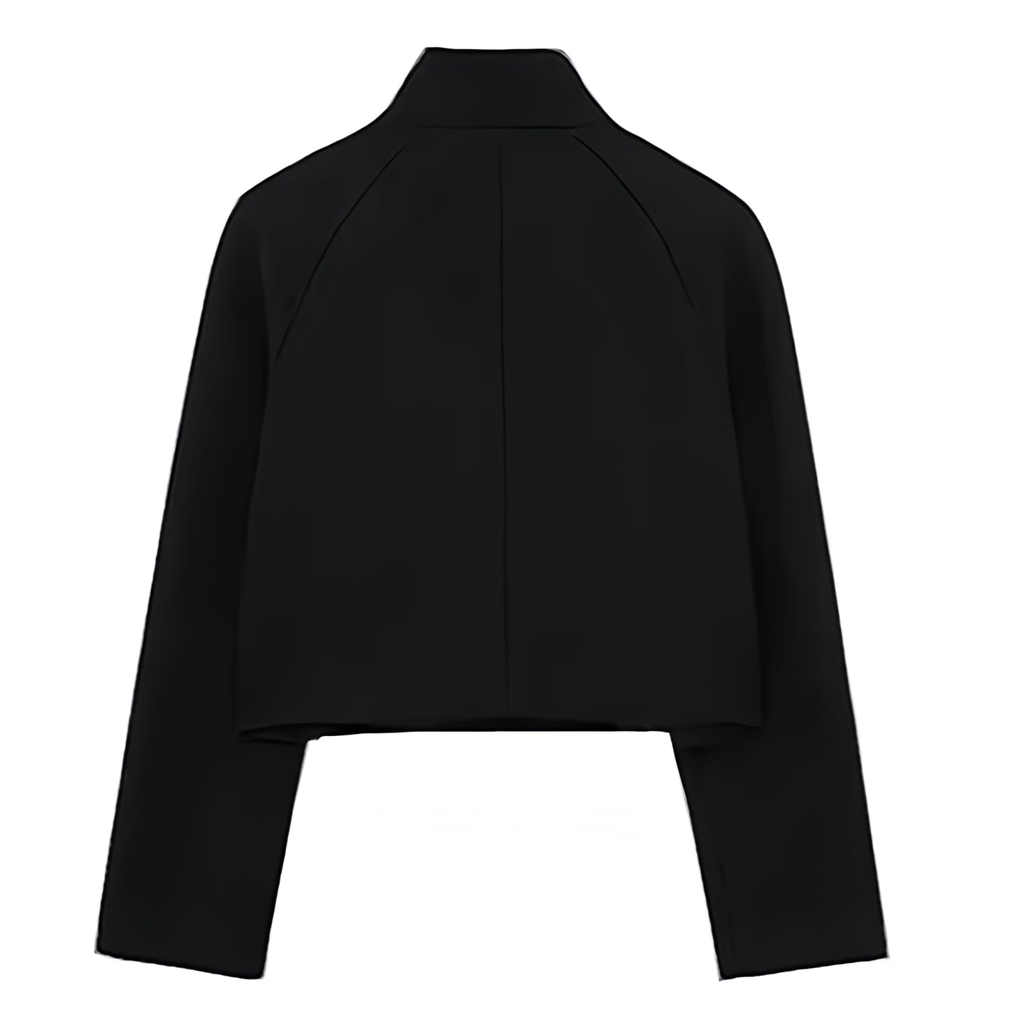 Black woolen long sleeve cropped turtleneck tailored pea coat jacket for women teens ladies, double breasted black button-up funnel neckline mock neck winter coat, soft cozy warm thick structured minimalist elegant old money Parisian style clean girl Scandi preppy cool girl fashion, neutral classic outerwear blazer coat, fall autumn winter 2025, ships globally worldwide to US UK Canada Australia Europe Asia