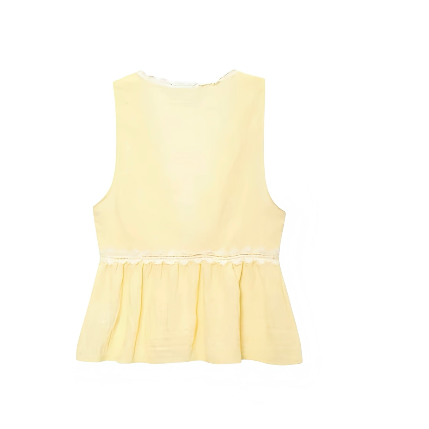 Yellow V-Neck Eyelet Lace Trim Sleeveless Button Down Linen Top