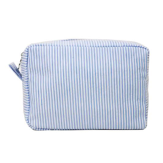 Light Blue Striped Makeup Bag