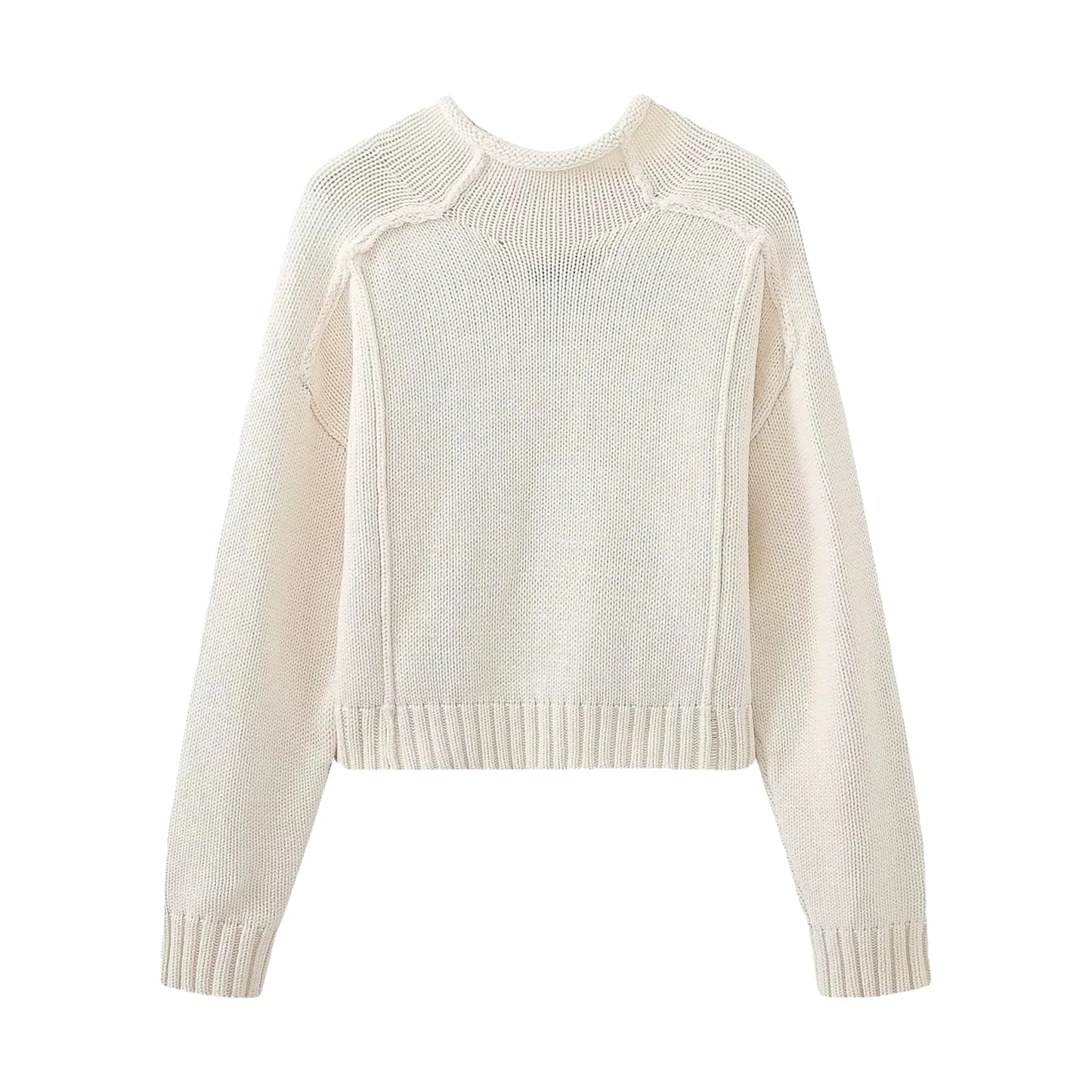 cream-off-white-beige-knitted-crochet-cotton-woolen-soft-chunky-knit-outer-lined-insde-out-reversible-loose-light-weight-round-neckline-crew-neck-long-sleeve-cropped-pullover-sweater-jumper-sweatshirt-knitwear-cozy-warm-women-ladies-teens-unisex-girls-fall-2024-autumn-winter-2025-chic-trendy-casual-neutral-basic-feminine-cute-stockholm-style-scandinavian-scandi-street-wear-back-to-school-modest-preppy-zara-revolve-aritzia-mango-reformation-grey-bandit-dupe