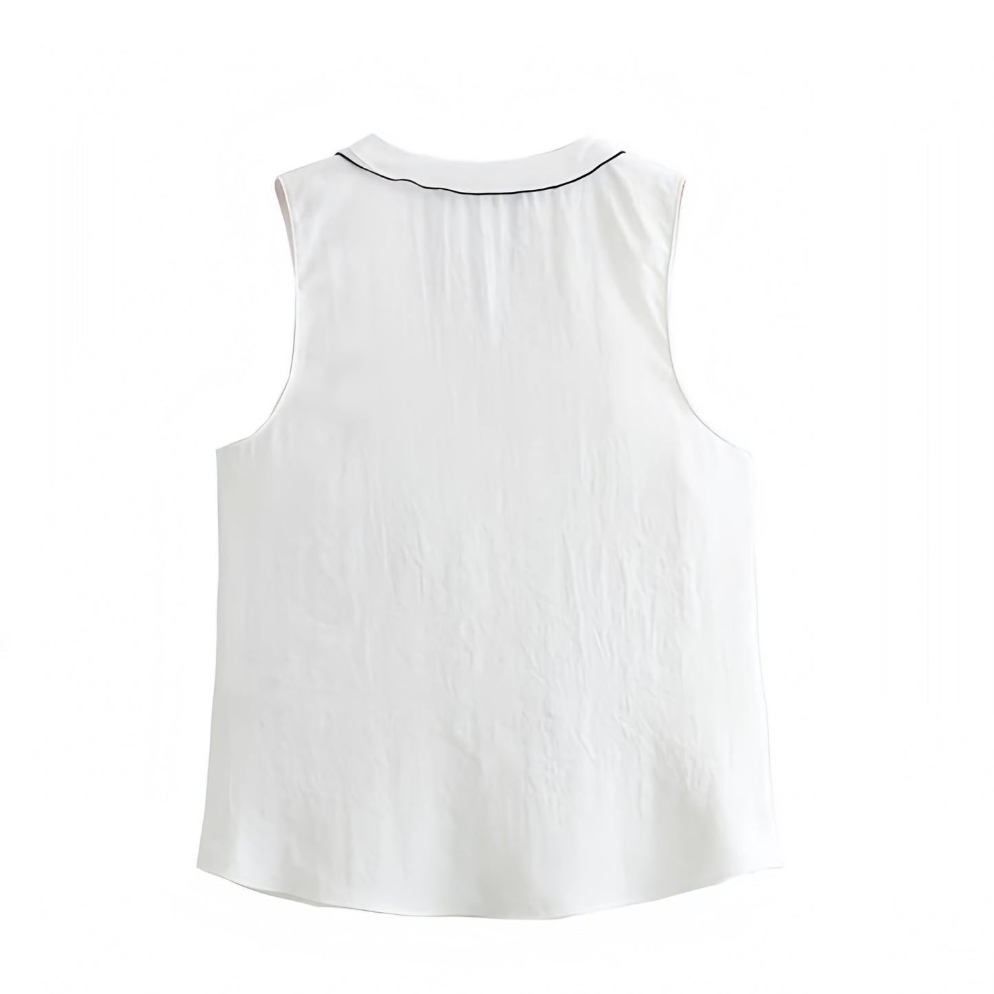 White & Black Lined Slim Fit Ruffle Trim V-Neck Sleeveless Vest Top