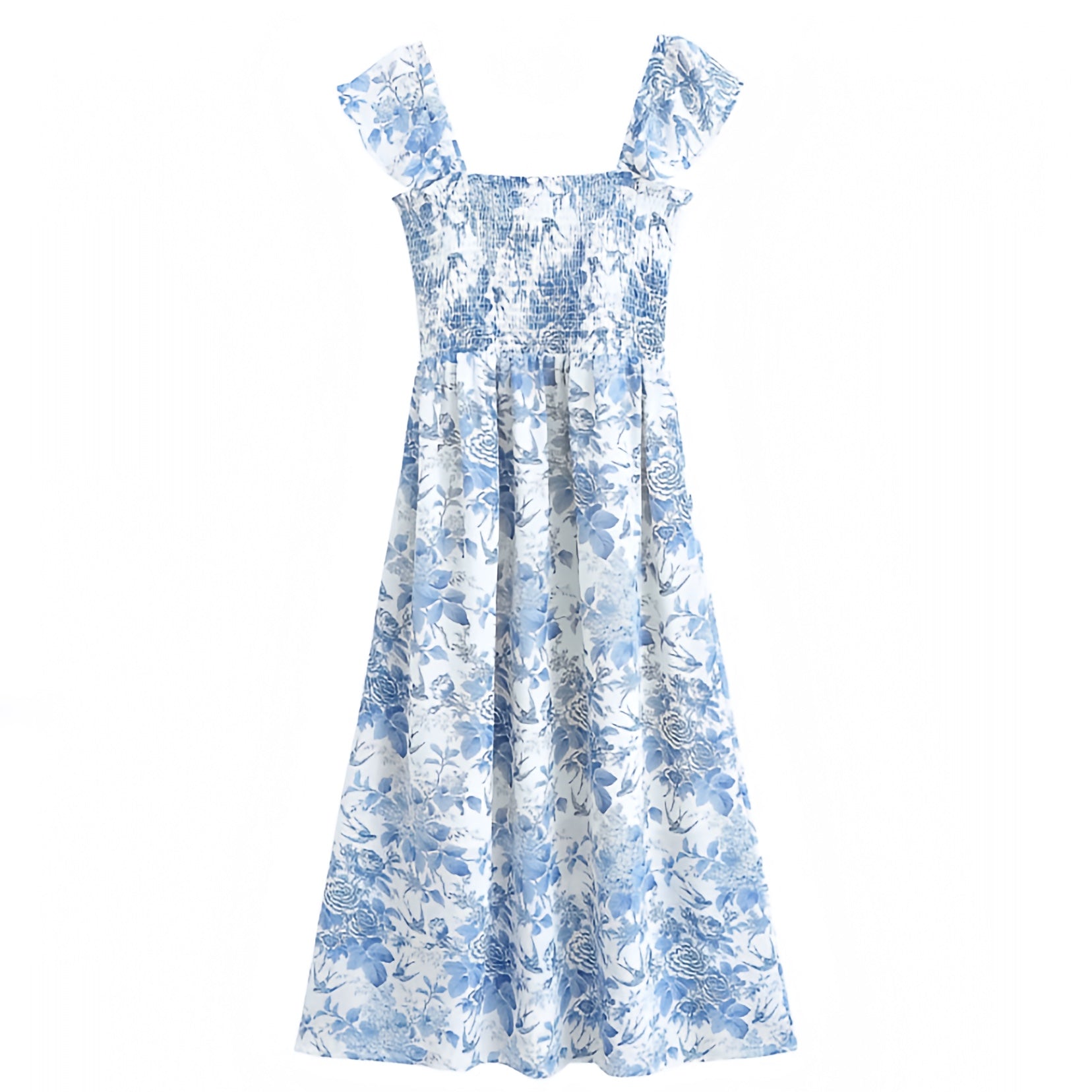 Light Blue Floral Print Smocked Ruffle Trim Puff Sleeve Maxi Dress Dazey Hill Light Blue Floral Print Smocked Ruffle Trim Puff Sleeve Maxi Dress Dazey Hill