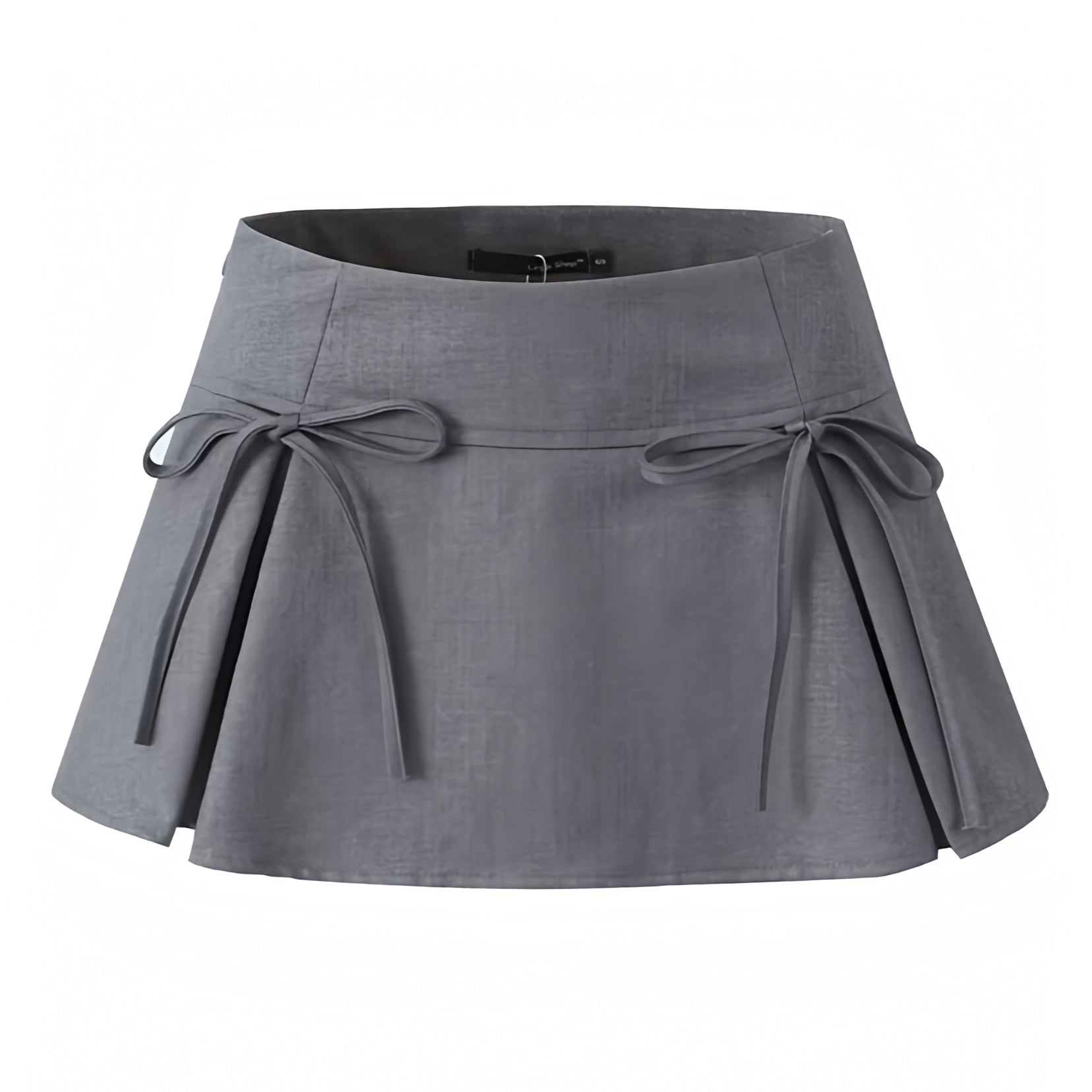 Women’s Dark Grey Bows Slim Fit Pleated Low Rise Slit Mini Skirt