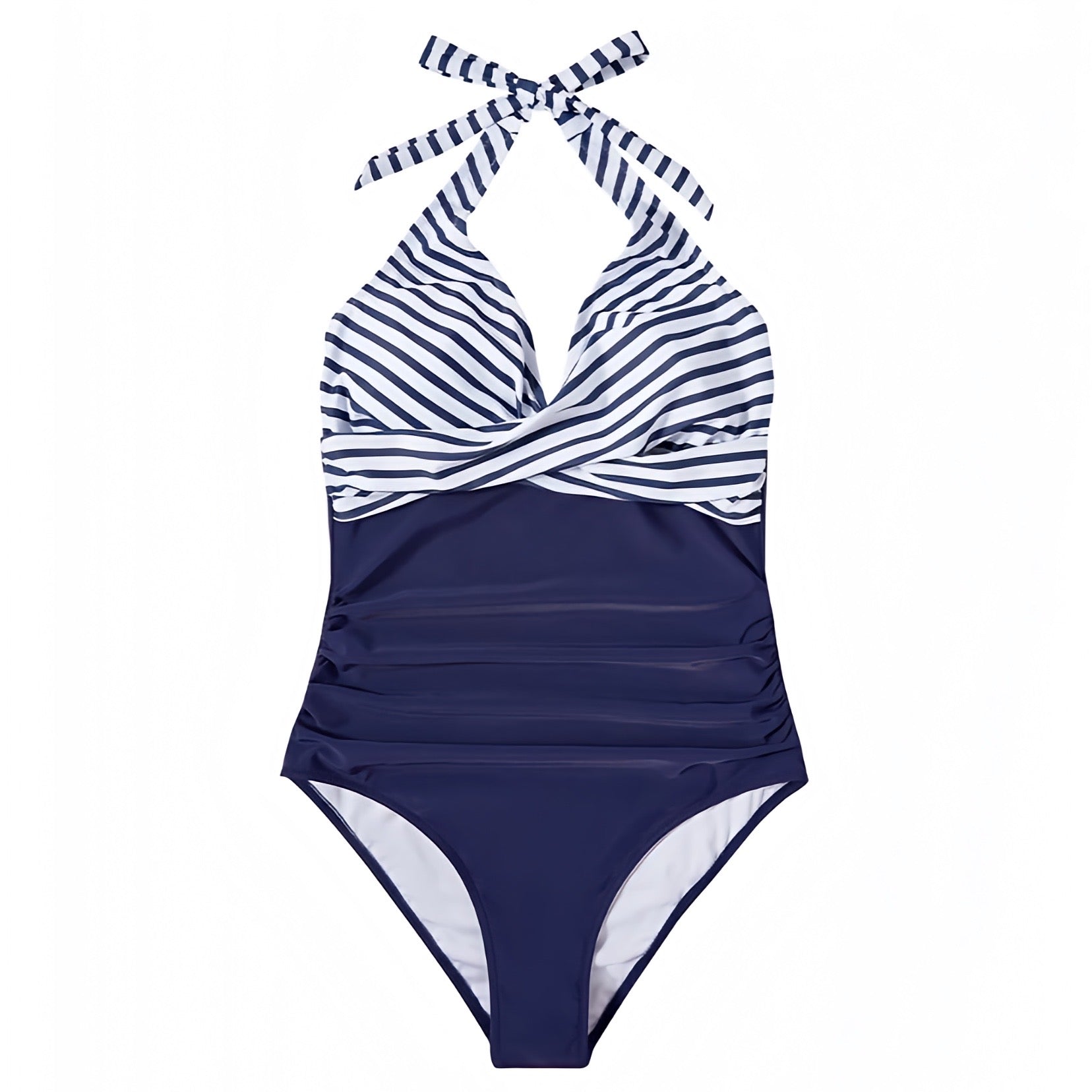 Blue and white striped one piece bathing suit on sale