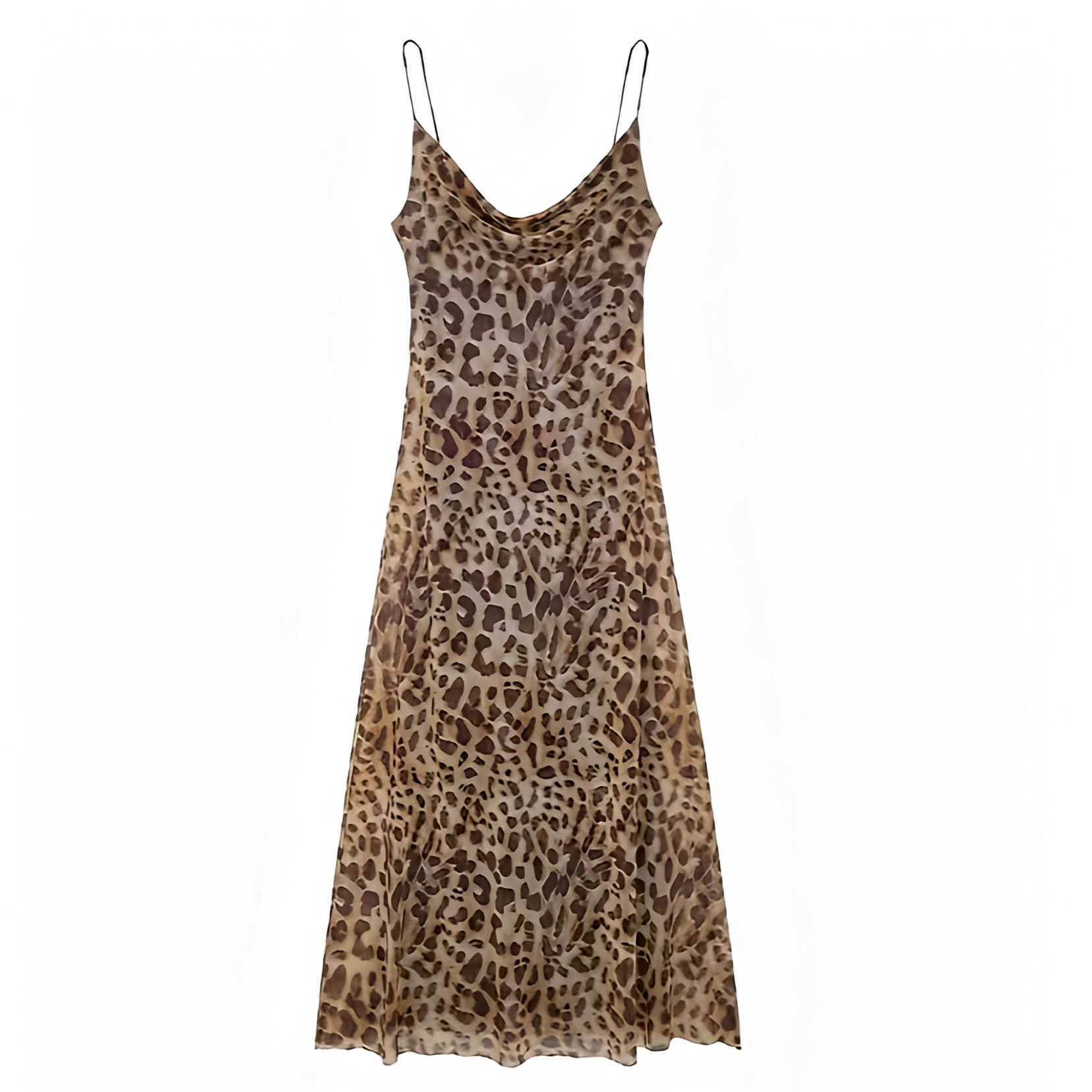 Leopard Print Bodycon Draped Scoop Neck Spaghetti Strap Maxi Dress DAZEY HILL