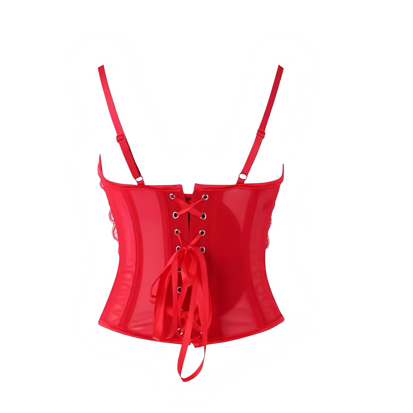 Cherry red bright red floral flower patterned lace lace trim translucent transparent mesh slim fit bodycon silhouette corset bustier underwire push up v neck sweetheart neckline spaghetti strap sleeveless lace up back cinched waist adjustable camisole crop tank top bra bralette intimate lingerie underwear under garments shapewear womens teens ladies spring summer fall autumn winter 2026 feminine fashion coquette y2k chic trendy vintage retro evening party night out going out sexy club wear ships worldwide