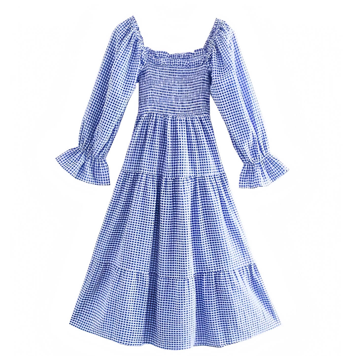 dark-navy-blue-and-white-gingham-checkered-plaid-striped-seersucker-patterned-slim-fit-bodycon-smocked-fitted-bodice-drop-waist-shirred-layered-ruffle-trim-long-puff-sleeve-square-neckline-backless-open-back-bow-tiered-flowy-linen-boho-midi-maxi-dress-gown-women-ladies-teens-tweens-chic-trendy-spring-2024-summer-elegant-casual-semi-formal-classy-feminine-prom-party-preppy-style-beach-wear-sundress-coastal-granddaughter-altard-state-hill-house-revolve-reformation-dupe