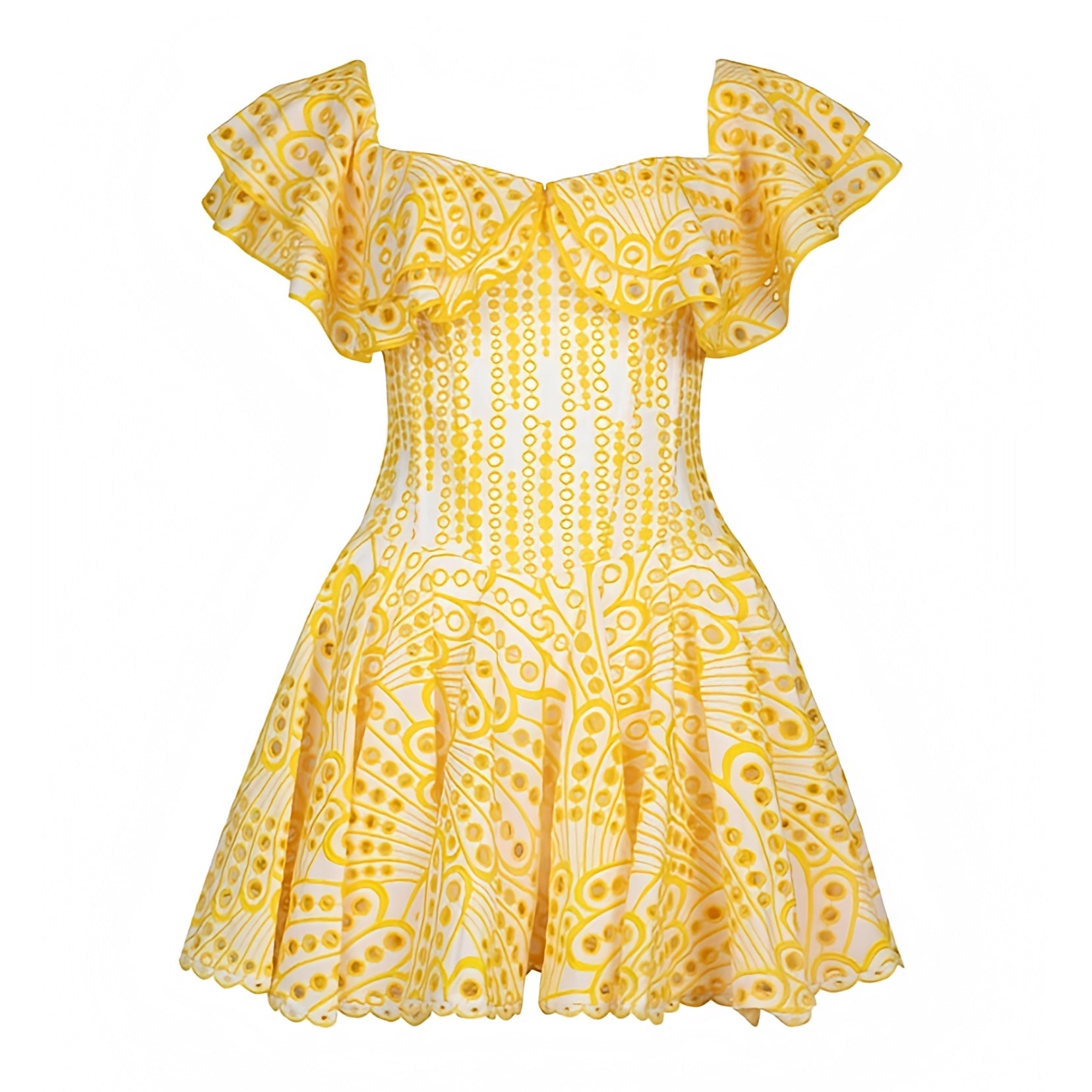 Yellow Eyelet Embroidered Layered Ruffle Smock Short Sleeve Mini Dress Dazey Hill Yellow Eyelet Embroidered Layered Ruffle Smock Short Sleeve Mini Dress Dazey Hill