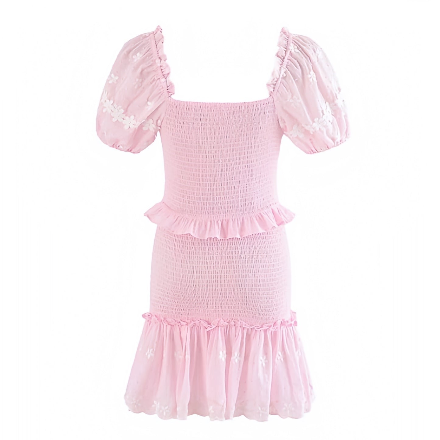 floral-print-light-pink-and-white-flower-patterned-embroidered-layered-ruffle-trim-smocked-v-neck-short-puff-sleeve-bodycon-mini-dress-women-ladies-chic-trendy-spring-2024-summer-elegant-semi-formal-feminine-casual-prom-party-easter-debutante-preppy-style-beach-vacation-sundress-gown-altard-state-loveshackfancy-fillyboo-hill-house-zimmerman-dupe