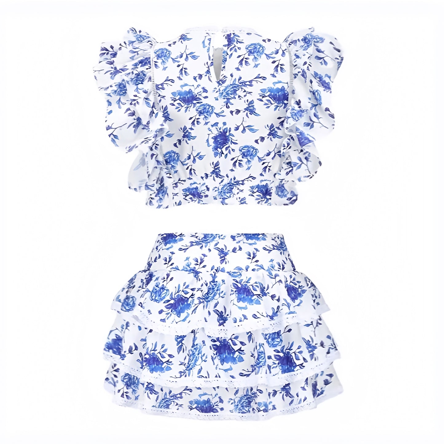 floral-print-dark-blue-white-flower-patterned-lace-embroidered-layered-ruffle-trim-slim-fit-bodycon-round-neckline-short-puff-sleeve-top-blouse-and-mid-high-rise-mini-skirt-two-piece-set-dress-women-ladies-chic-trendy-spring-2024-summer-elegant-casual-classy-semi-formal-feminine-prom-gala-preppy-style-wedding-guest-debutante-party-coastal-granddaughter-beach-wear-sundress-altard-state-revolve-loveshackfancy-dupe