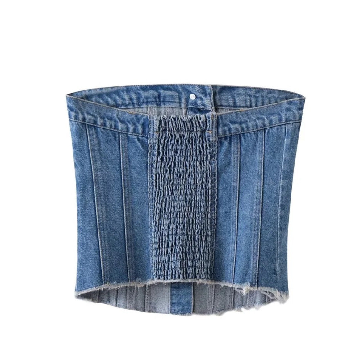 Dark Blue Faded Vintage Slim Fit Corset Strapless Denim Tube Top