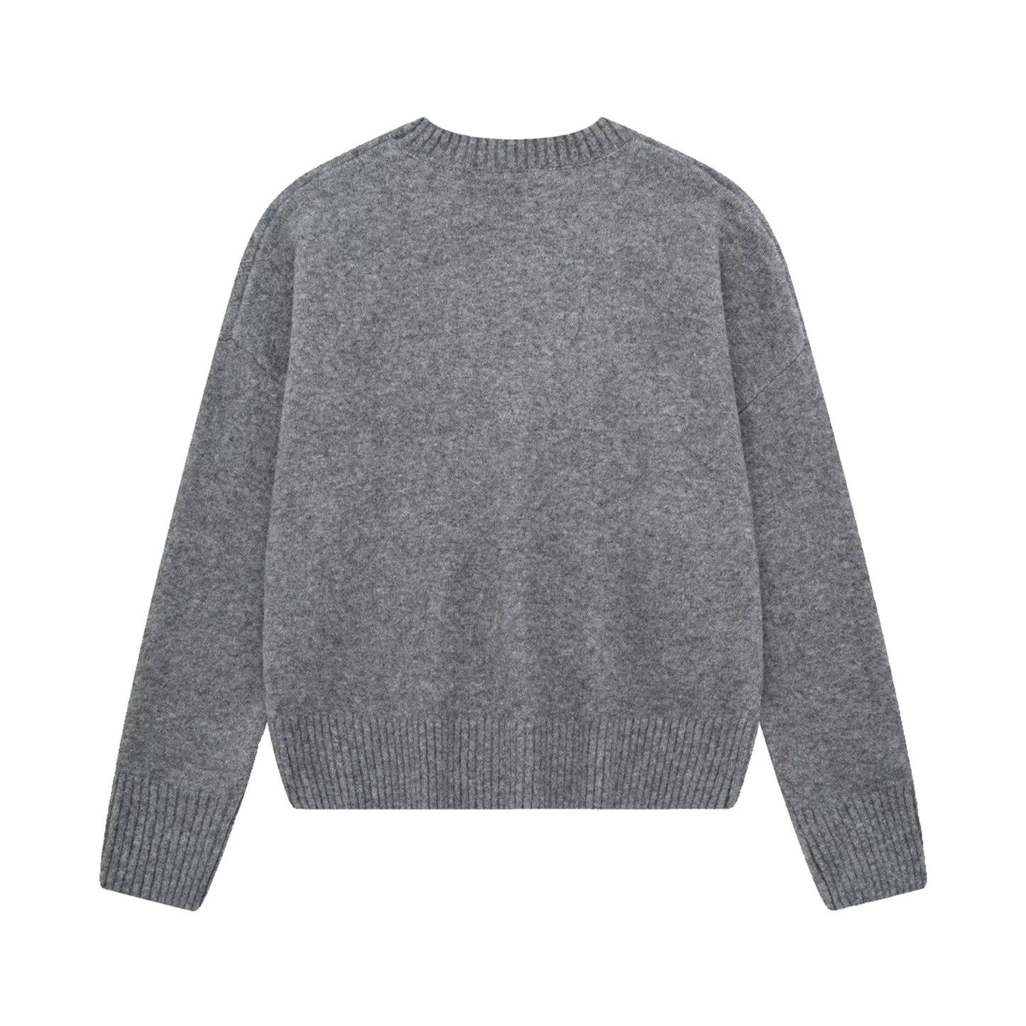 Dark Grey Knit Woolen Long Sleeve Pullover Sweater for women and teens. Soft, cozy, thick ribbed knitwear with a relaxed fit and round neckline. Elegant and trendy heather grey chunky knit jumper perfect for fall, winter, and holiday outfits. Feminine Scandinavian, soft girl, clean girl, and preppy aesthetic knitwear. Ships globally and worldwide to the US, UK, Canada, Australia, Europe, Asia, and more.
