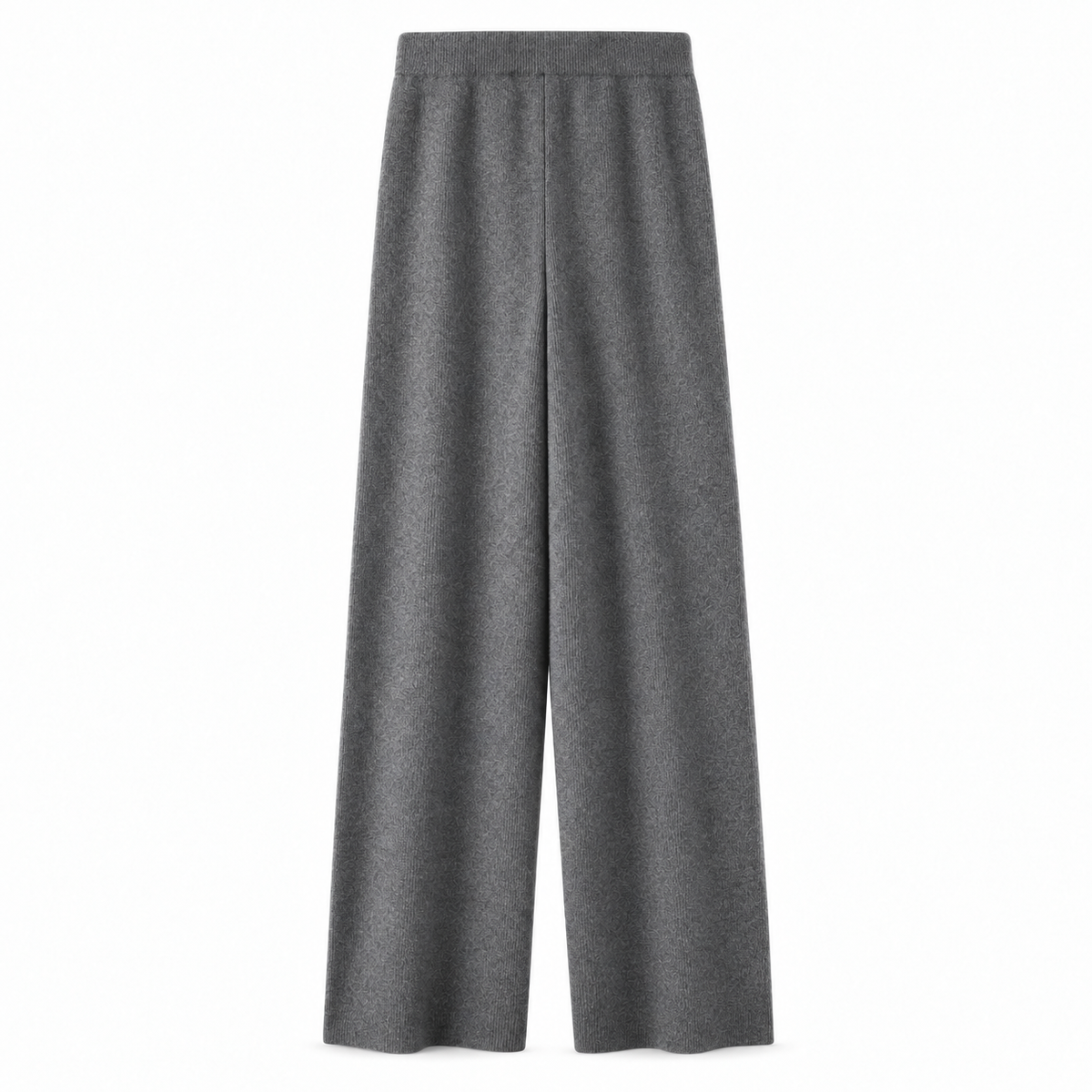 Dark grey charcoal knit wide leg fleece pants for women with soft sweater-knit construction, ribbed fitted drawstring mid-rise waistband, relaxed baggy fit and full-length draped wide legs. Cozy elevated loungewear and knit trousers for fall winter 2026, Scandi, Stockholm, Copenhagen, minimalist, quiet luxury, old money, Parisian, casual chic, preppy, airport, travel, college, streetwear, clean girl, model off duty and everyday outfits.