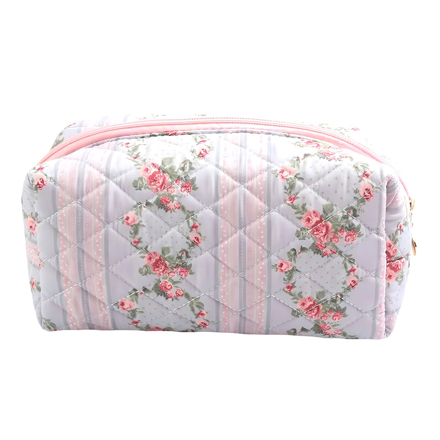 Light Blue & Pink Lovely Rose Print Makeup Bag