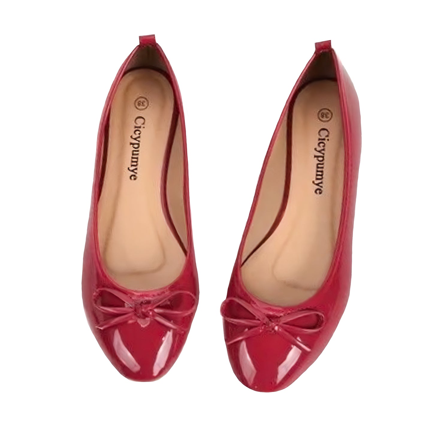 Cherry Red Bow Faux Patent Leather Ballet Flats