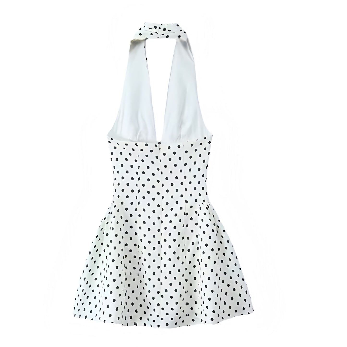 White & Black Polka Dot Bodycon V-Neck Sleeveless Halter Mini Dress
