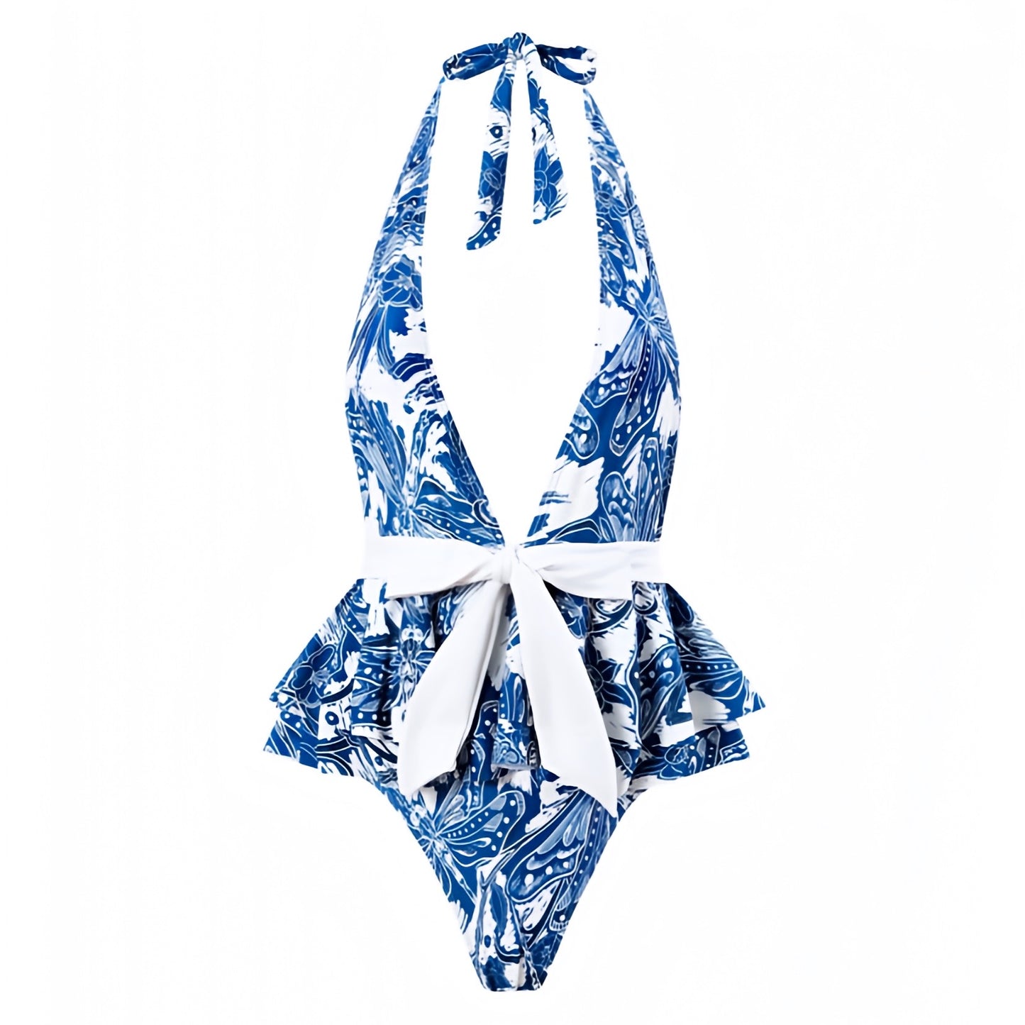 floral-print-dark-blue-and-white-flower-patterned-slim-fit-bodycon-layered-ruffle-trim-skirt-deep-v-neck-bow-string-tie-spaghetti-strap-halter-sleeveless-backless-open-back-wireless-push-up-cheeky-thong-boho-bohemian-modest-one-piece-swimsuit-swimwear-bathing-suit-women-ladies-teens-tweens-chic-trendy-spring-2024-summer-elegant-classic-classy-feminine-preppy-style-european-greece-vacation-coastal-granddaughter-mamma-mia-beach-wear-revolve-loveshackfancy-frankies-bikinis-blackbough-dupe
