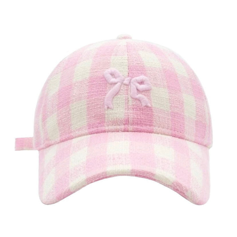 light-pink-gingham-striped-checkered-plaid-patterned-bow-coquette-sun-hat-baseball-trucker-cap-snapback-adjustable-spring-2024-summer-preppy-style-hamptons-malibu-barbie-beach-tropical-vacation-chic-trendy-women-ladies-girls-aviator-nation-loveshackfancy-fillyboo