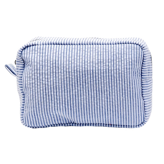 Navy Blue Striped Makeup Bag