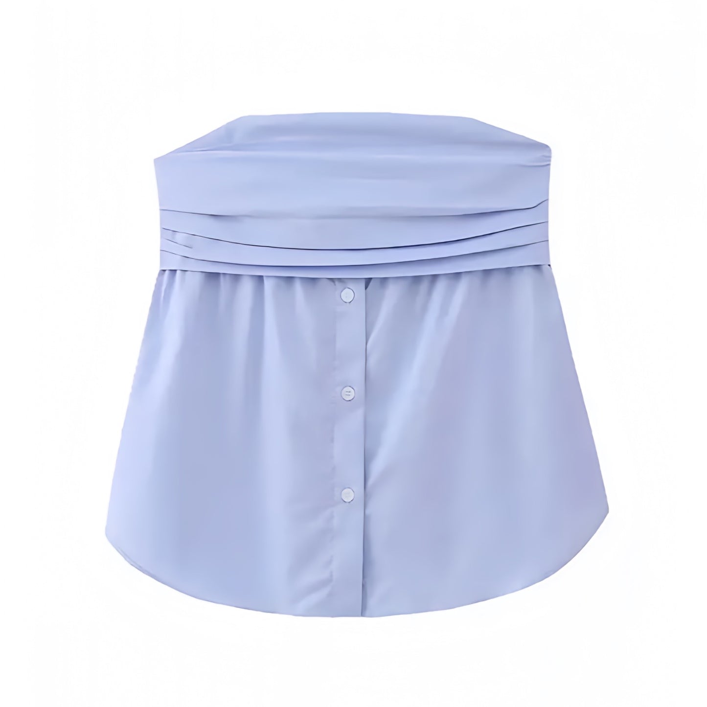 light-blue-slim-fit-strapless-bandeau-sleeveless-ruched-linen-button-down-tank-camisole-tube-top-blouse-shirt-womens-ladies-chic-trendy-spring-2024-summer-elegant-casual-feminine-european-vacation-beach-wear-preppy-style-coastal-granddaughter-zara-revolve-brandy-melville