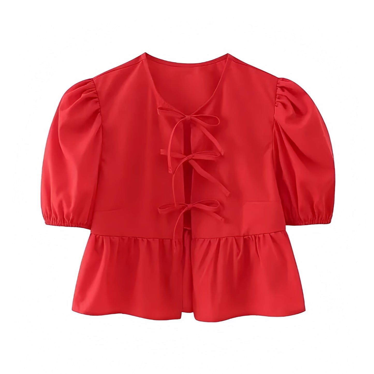 cherry-bright-red-bow-lace-up-round-neck-cut-out-ruffled-short-puff-sleeve-loose-fit-oversized-linen-crop-camisole-top-blouse-t-shirt-baby-tee-women-ladies-chic-trendy-spring-2024-summer-elegant-casual-feminine-preppy-style-coquette-dollette-zara-revolve-aritzia-urban-outfitters-brandy-melville-pacsun-garage-altard-state