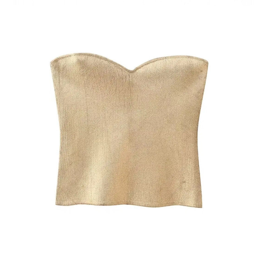 Gold Metallic Slim Fit Sweetheart Neckline Strapless Tube Top 2024 DAZEY HILL