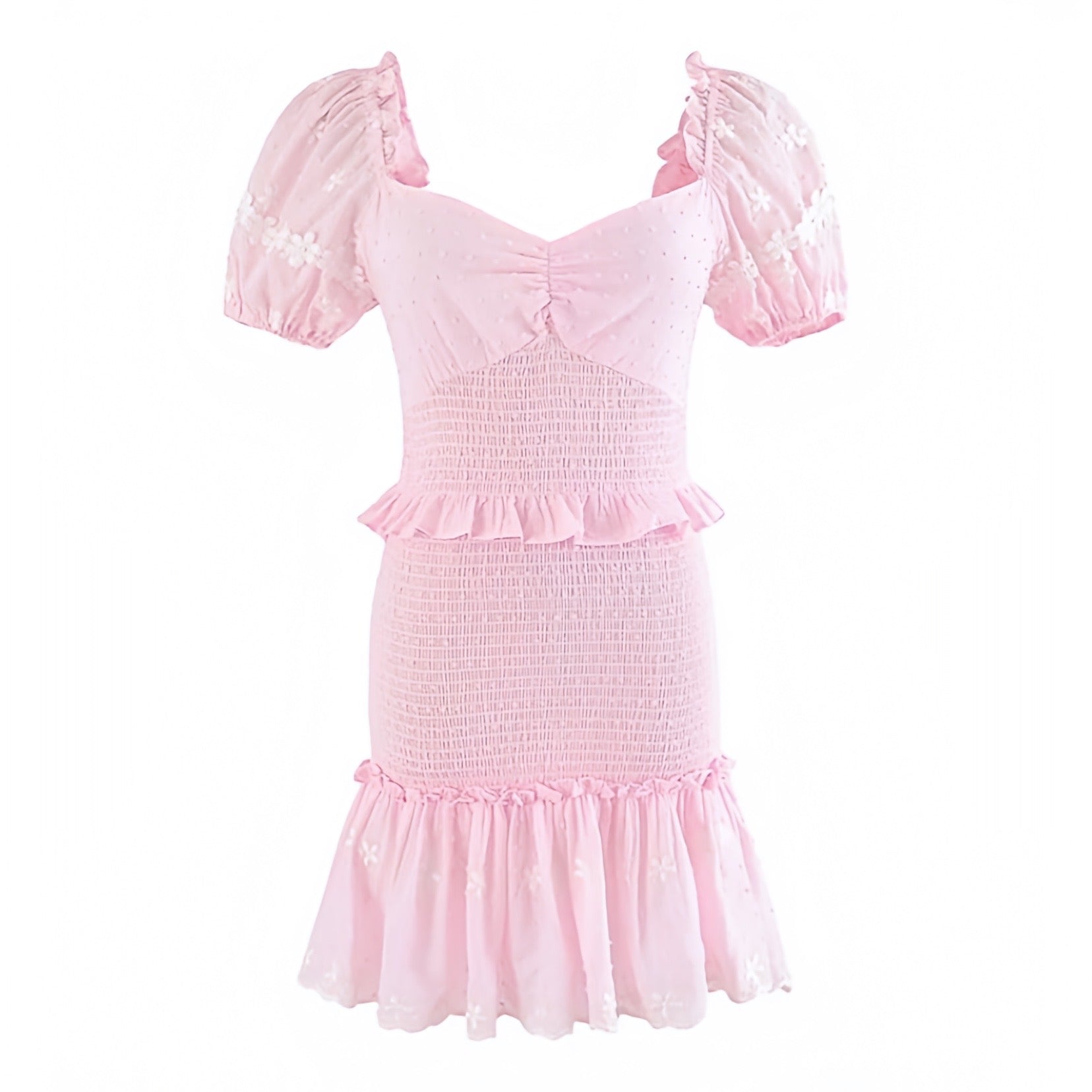 Women's Light Pink Floral Print Puff Sleeve Smocked Ruffle Mini Dress Dazey Hill Women's Light Pink Floral Print Puff Sleeve Smocked Ruffle Mini Dress Dazey Hill
