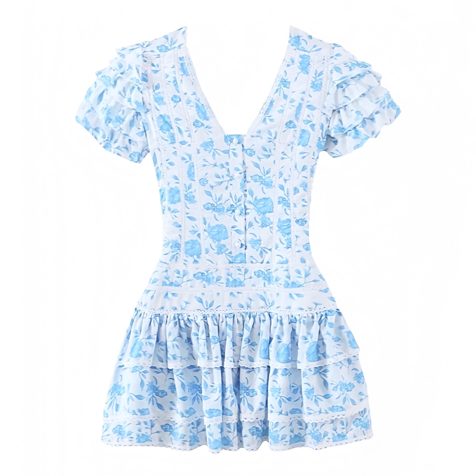 Light Blue Floral Print Layered Ruffle Puff Sleeve Corset Mini Dress Dazey Hill Light Blue Floral Print Layered Ruffle Puff Sleeve Corset Mini Dress Dazey Hill