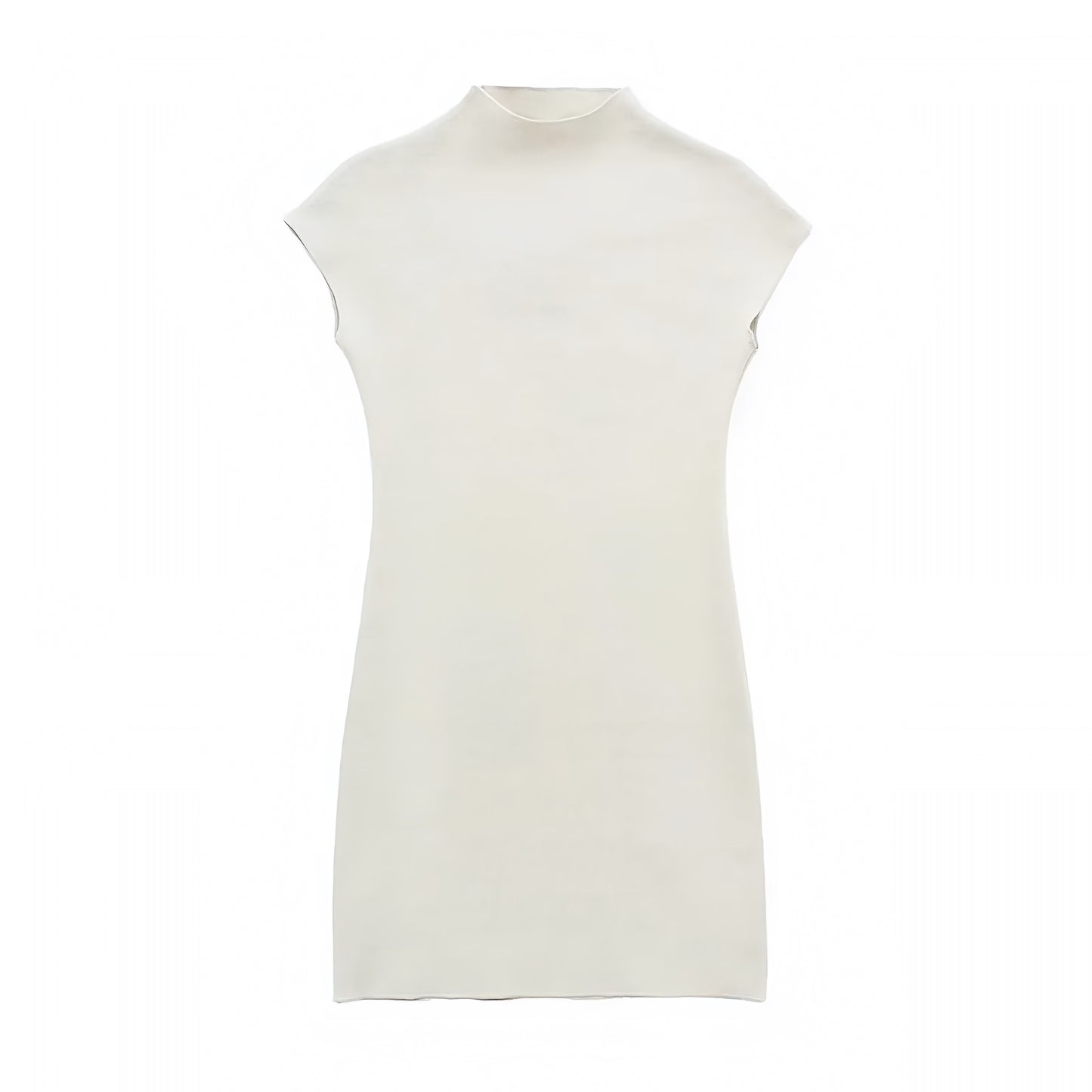 Beige Knit Bodycon Sleeveless Turtleneck Mini Dress