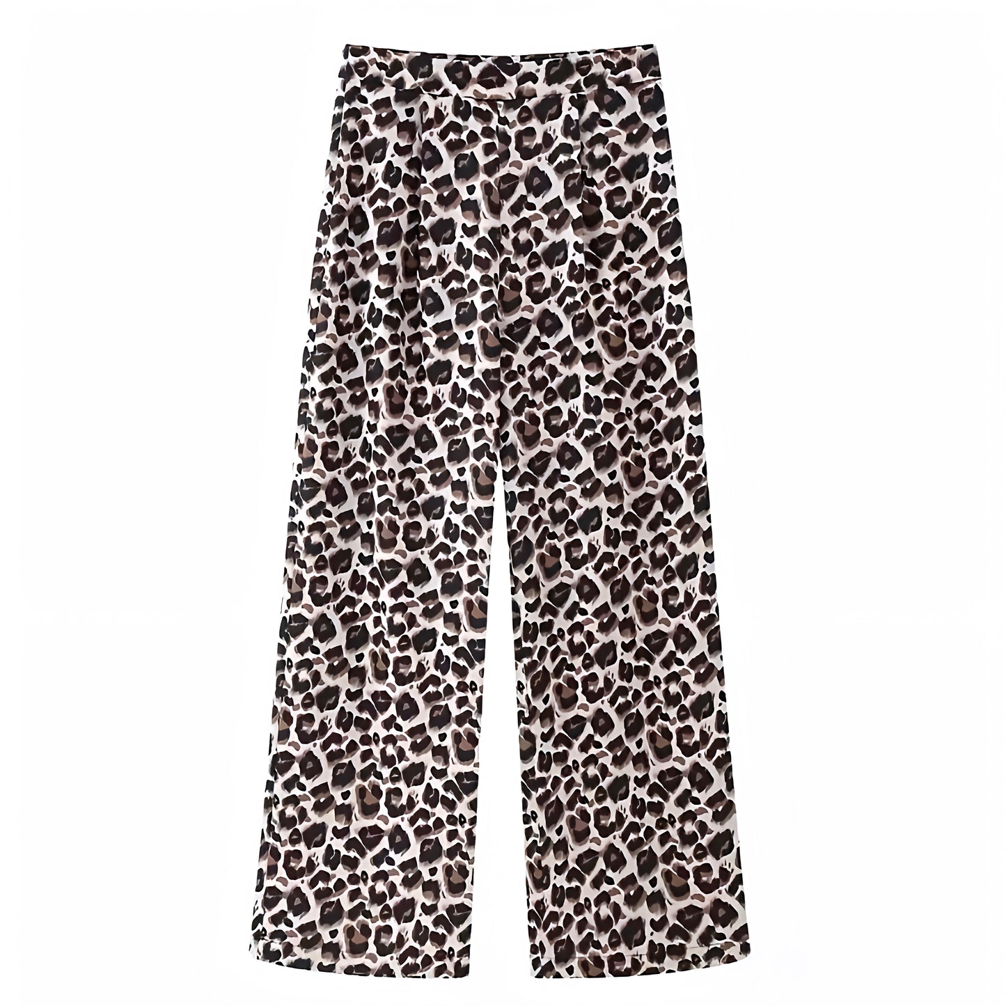 Leopard print vintage mid-rise wide leg trouser pants for women featuring a soft structured fabric, animal cheetah print pattern, and full-length relaxed silhouette. These brown and black patterned trousers are inspired by vintage and Y2K fashion, offering a chic, trendy, and timeless look. Perfect for streetwear, festivals, and elevated everyday outfits. Ships globally and worldwide to the US, UK, Canada, Australia, and all major European countries.