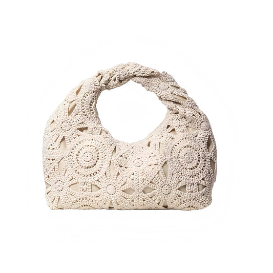Light beige floral patterned woven raffia clutch purse beach bag, cream white crochet flower handmade small handbag, trendy boho chic elegant women’s purse perfect for Ibiza style, beach club, euro summer vacation 2025, coastal fashion and bohemian resort wear looks, shipped internationally to USA, Canada, UK, Australia, France, Germany, Spain, Italy, Denmark, Asia.