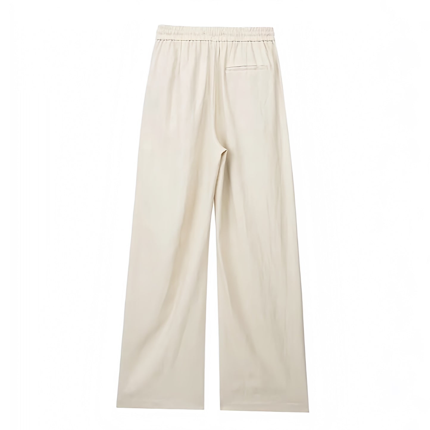 Light beige mid-rise linen wide leg drawstring pants for women featuring a breathable woven fabric and adjustable waistband. Relaxed fit, full-length silhouette, and soft neutral tone ideal for beach vacations, resort wear, and minimalist summer outfits. Perfect for everyday casual or coastal style looks. Lightweight, comfy, and chic. Ships globally to the US, UK, Canada, Australia, Europe, and Asia including all major destinations.