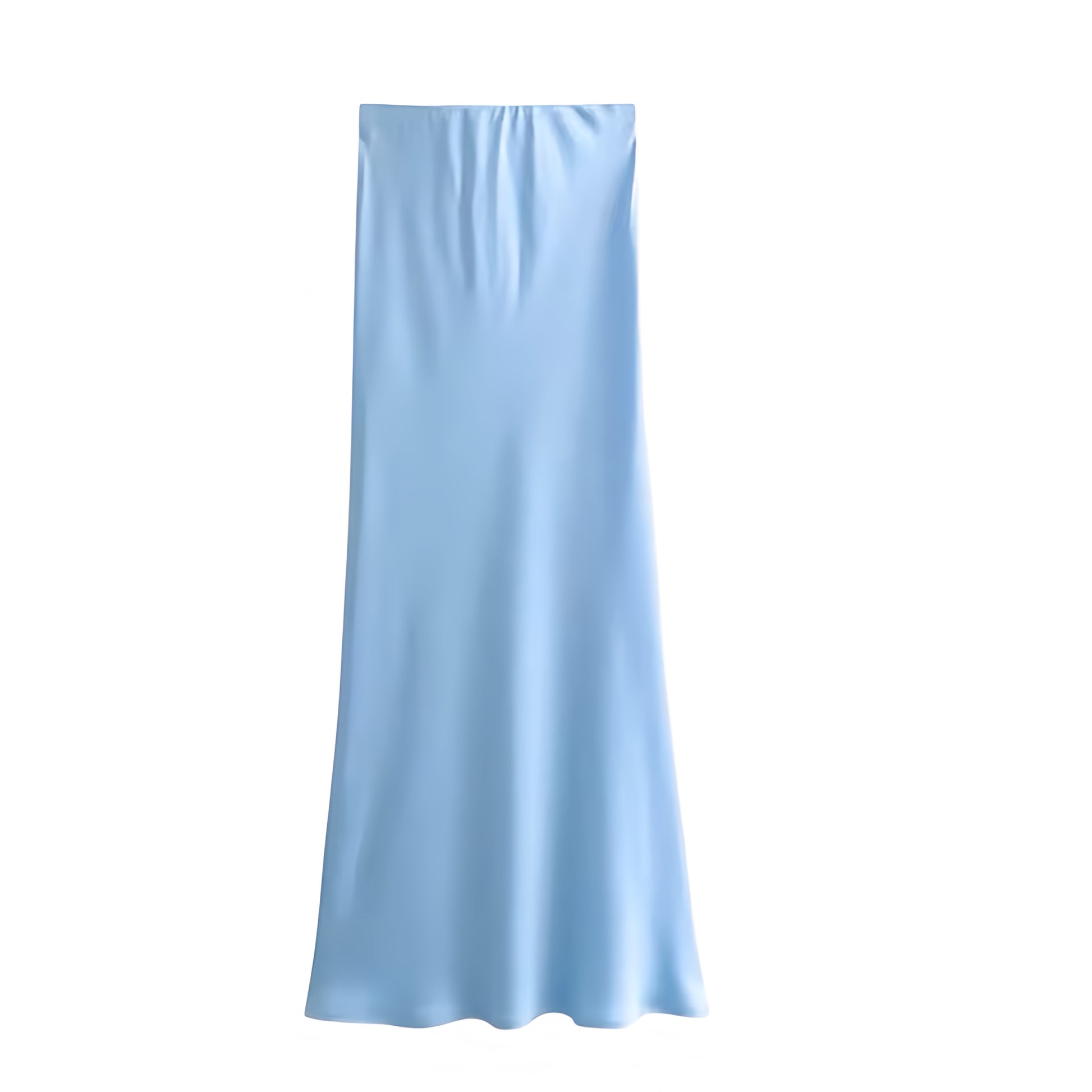 Light blue satin low rise midi skirt for women and teens. Slim fit bodycon a line silhouette slip sheath pencil plisse flowy midi maxi skirt. Elegant chic trendy feminine Y2K summer fall fashion. Perfect for holiday vacation casual everyday sorority rush school festival concert rave sexy club wear Ibiza style boho chic Euro summer party beach night out outfit. Ships globally worldwide to USA, UK, Canada, Australia, New Zealand, Germany, France, Ireland, Denmark, Sweden, Switzerland, Spain, Europe