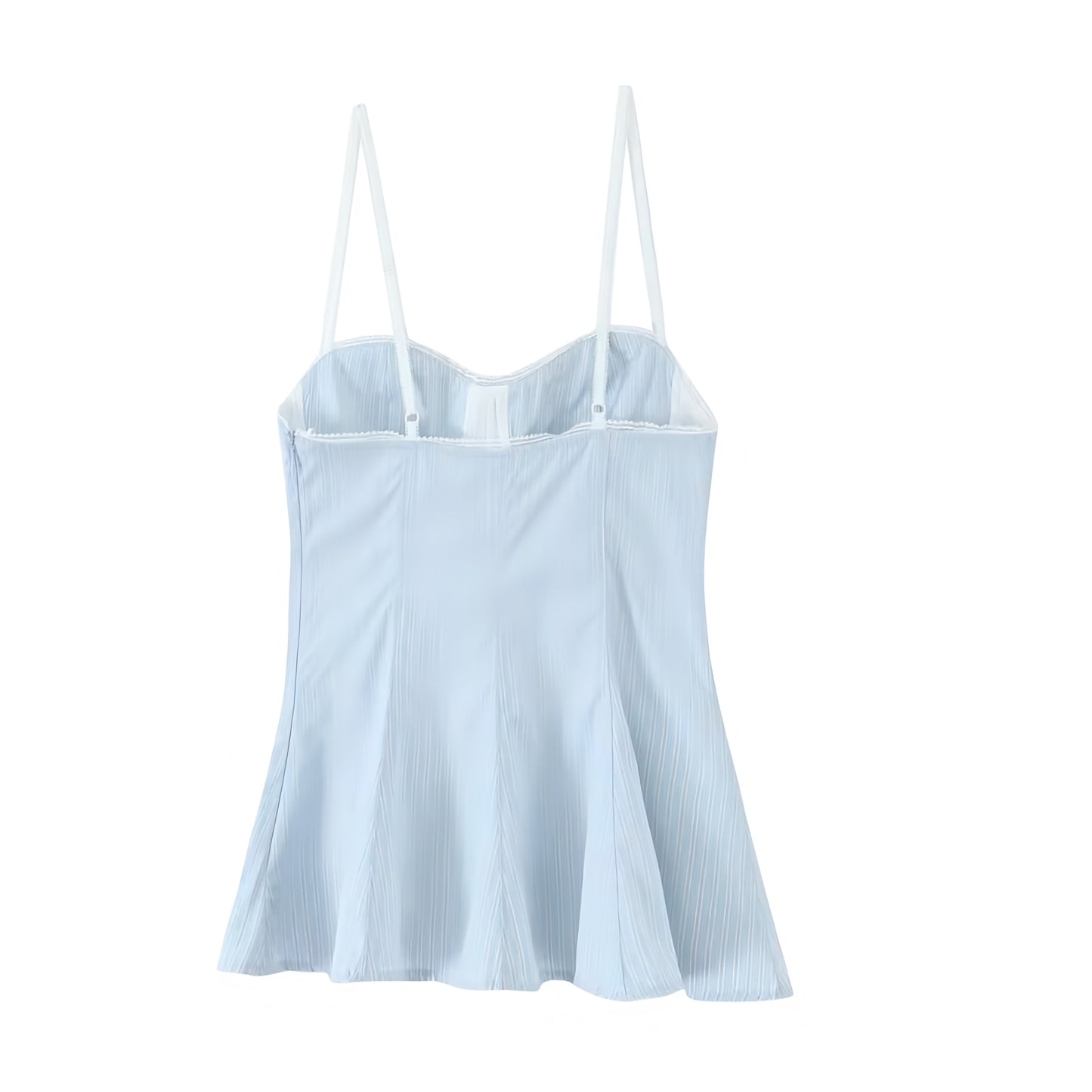 Light Blue Striped Bow Lace Trim Corset Camisole Tank Top Bustier Slim Fit Crop Blouse with Sweetheart Neckline Peplum Flared Ruffle Trim Plissé Pleated Sleeveless Backless Preppy Y2K Summer 2025 Fashion Available worldwide with fast shipping to US, UK, Canada, Australia, France, Germany, Denmark, Europe, and Asia.