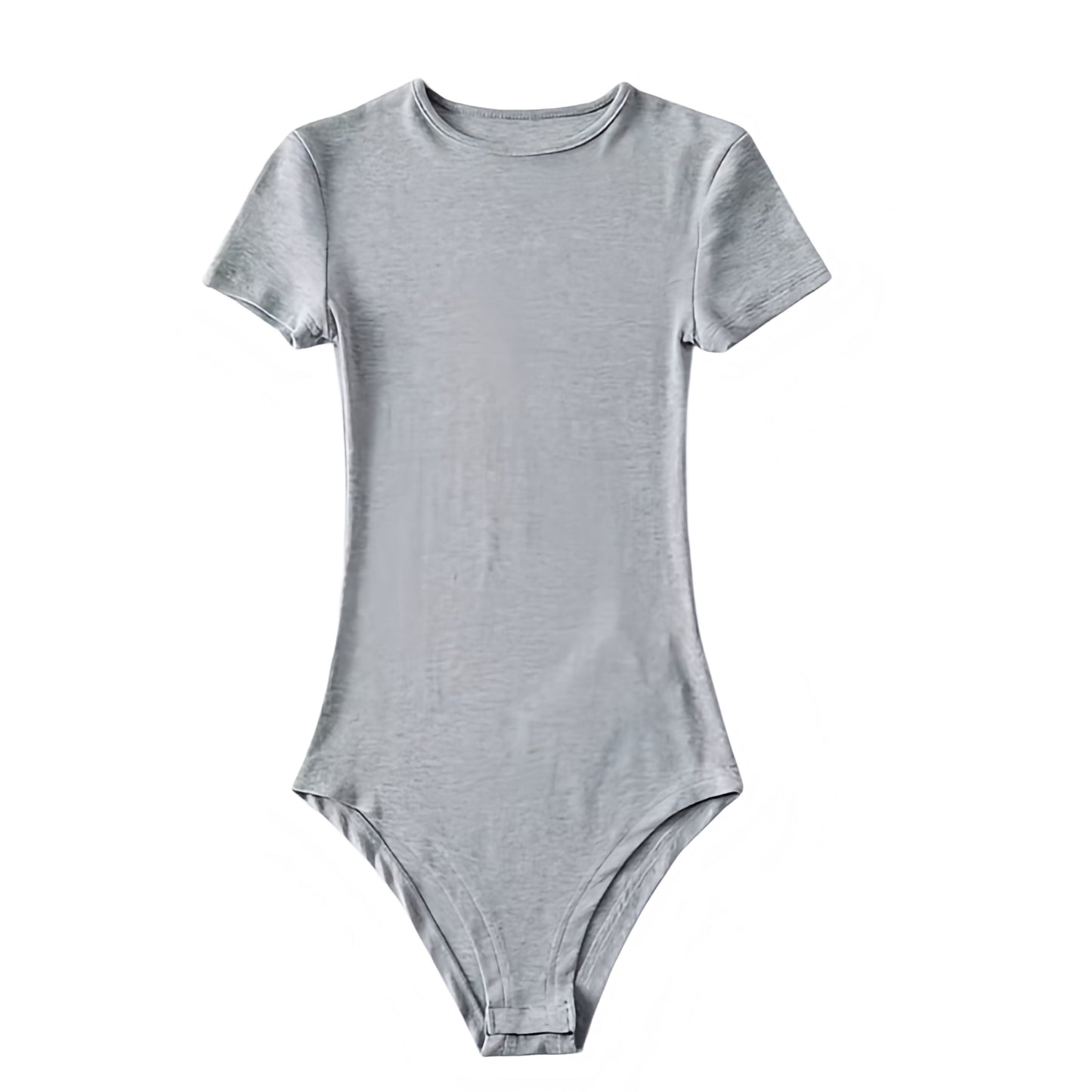 Light grey bodycon short sleeve bodysuit featuring a sleek slim fit silhouette and crewneck design. Made from a soft, breathable cotton blend with seamless stretch for a flattering and comfortable fit. A versatile, minimalist essential for layering or casual everyday wear. Perfect neutral wardrobe staple for 2025. Ships globally to the US, UK, Canada, Australia, New Zealand, Europe, Asia, and more.