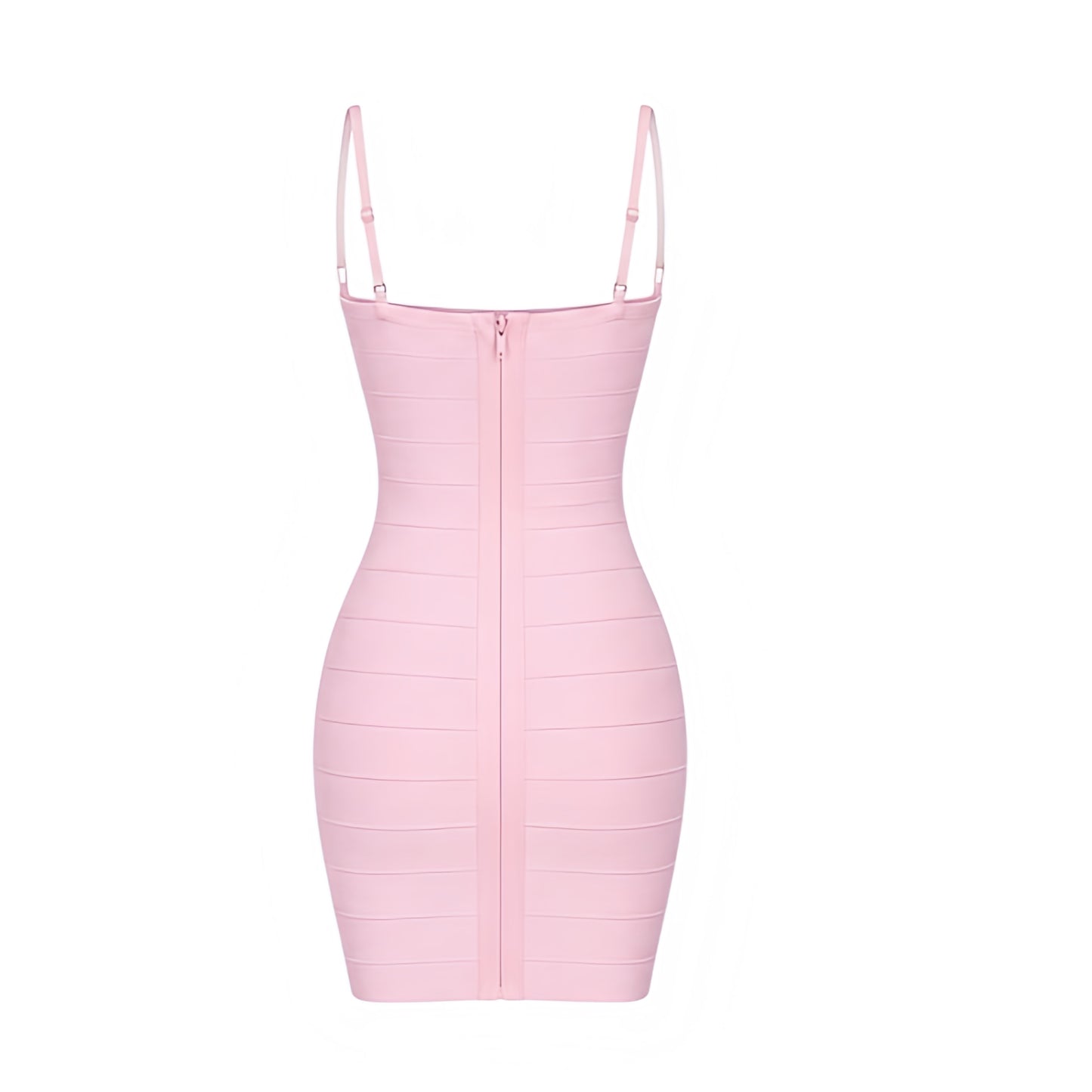Light pink baby pink pastel pink bubblegum pink bodycon mini bandage dress for women, slim fit skinny fit fitted corset bustier sleeveless dress with square neckline, plunging neckline, scoop neck, cleavage, backless open back cut out hollow out design, Y2K style party club date night festival vacation baddie outfit.