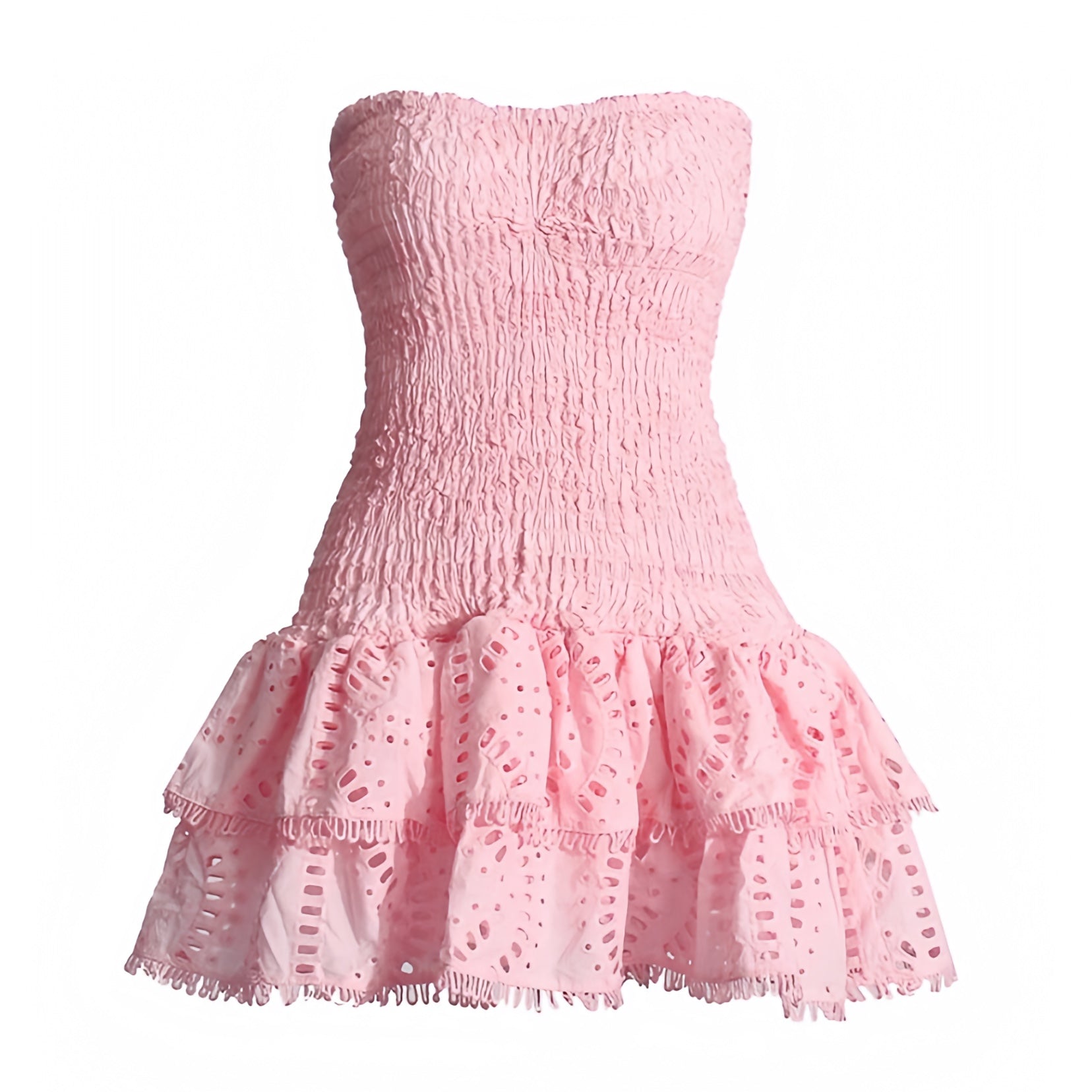 Light Pink Eyelet Embroidery Layered Ruffle Strapless Smock Mini Dress –  Dazey Hill