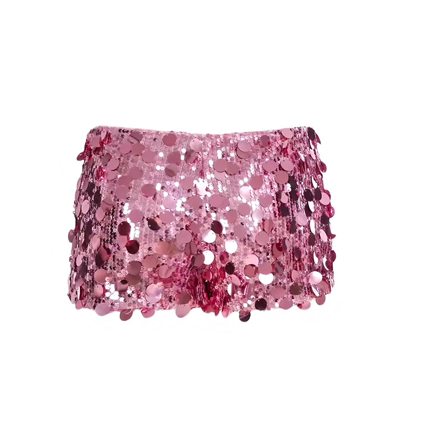 Pink sequin embellished metallic slim fit low rise mini booty shorts for women and teens chic boho Ibiza style Y2K sexy it girl that girl trendy rave concert club party festival night out summer vacation fashion 2025 with global international shipping USA Canada UK Europe Asia Australia