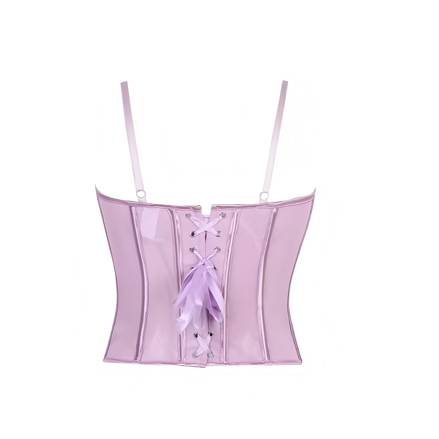Light purple pastel purple floral flower patterned lace lace trim translucent transparent mesh slim fit bodycon silhouette corset bustier underwire push up v neck sweetheart neckline spaghetti strap sleeveless lace up back cinched waist adjustable camisole crop tank top bra bralette intimate lingerie underwear under garments shapewear womens teens ladies spring summer fall autumn winter 2026 feminine fashion coquette y2k chic trendy vintage retro evening party night out sexy club wear ships worldwide