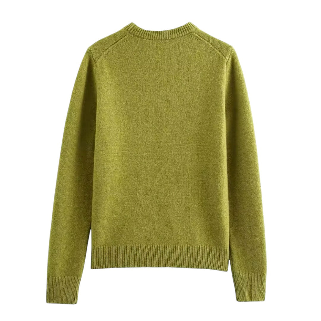 Olive green knit woolen long-sleeve pullover sweater for women and teens, soft chunky knit jumper with fuzzy cozy warm thick texture, oversized elegant trendy chic preppy knitwear for fall autumn winter 2025. Aritzia dupe and Zara-inspired feminine fashion sweater with global worldwide shipping to US, UK, Canada, Europe, Australia, Asia from Dazey Hill.