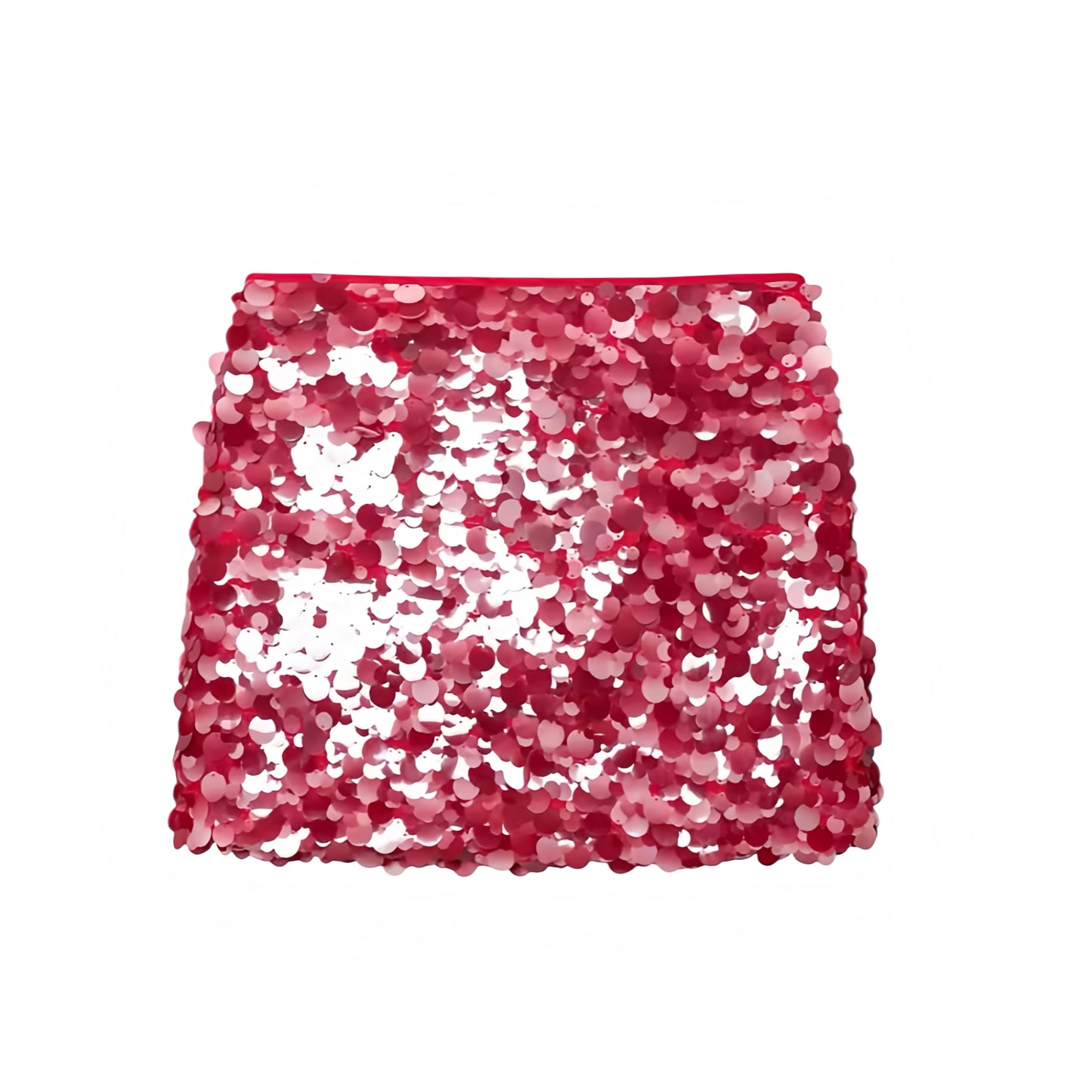Red sequin embellished slim fit low-rise mini skirt, sparkly pencil sheath short skirt for women and teens; sexy chic Y2K it-girl that-girl Ibiza style festival party club night out rave concert Euro summer vacation boho bohemian trendy 2025. Ships worldwide to US, UK, EU, AU, Canada and more.